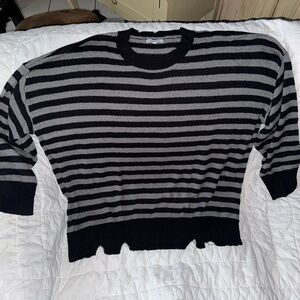 White Birch Black and Gray Striped Sweater